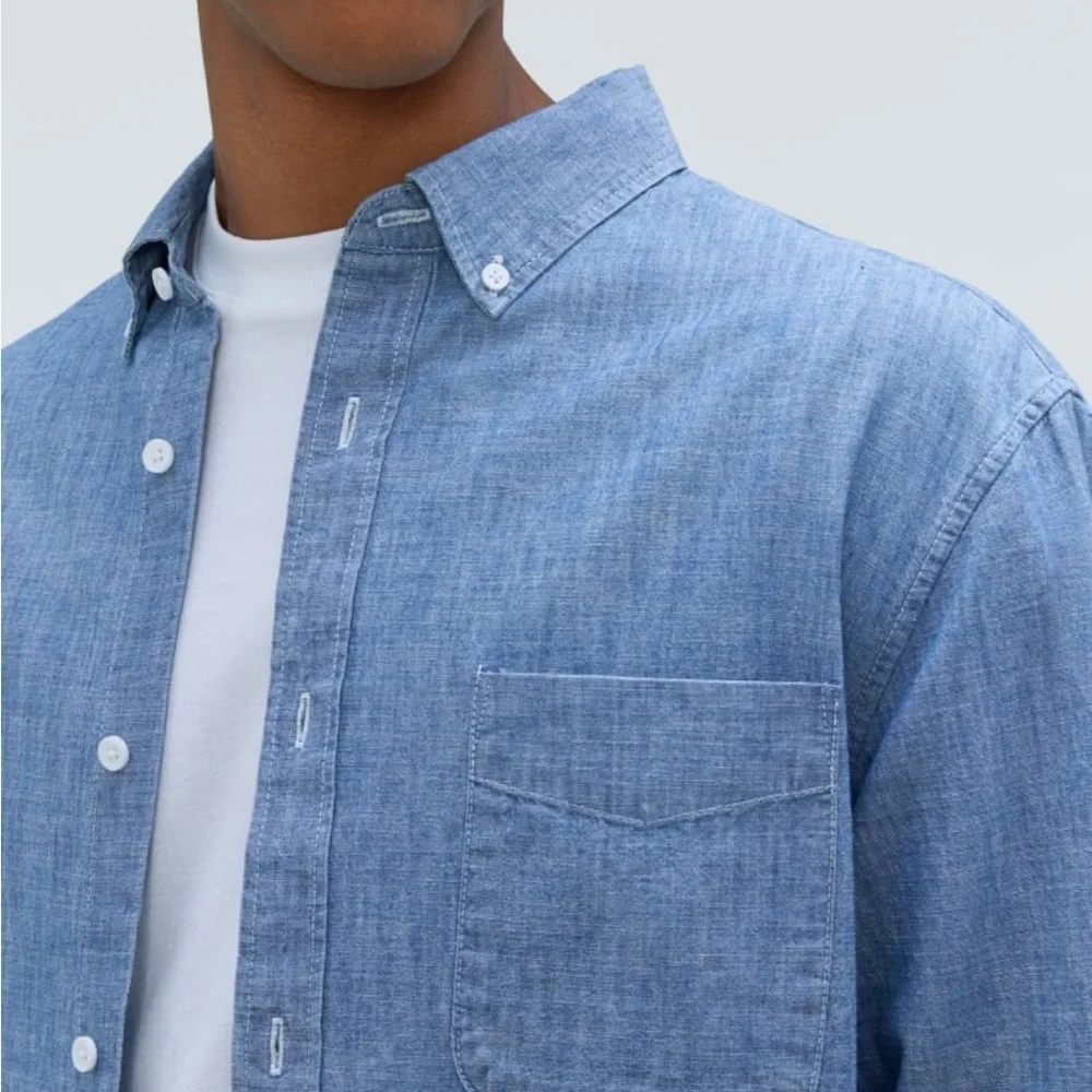 Everlane Relaxed Organic Cotton Chambray Long Sleeve Button Down Shirt Medium